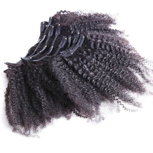 8шт Афро-американский клип в человеческих наращиваниях волос 100 г Клип в натуральных вьющихся бразильских наращиваниях волос