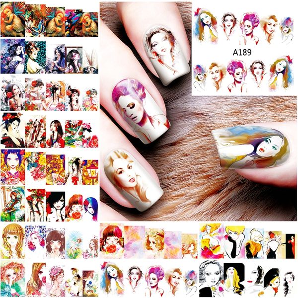 

12 sheets lot watercolor nail sticker water decals for nail art decorations manicure fake nails accessoires supplies tool a18192, Black