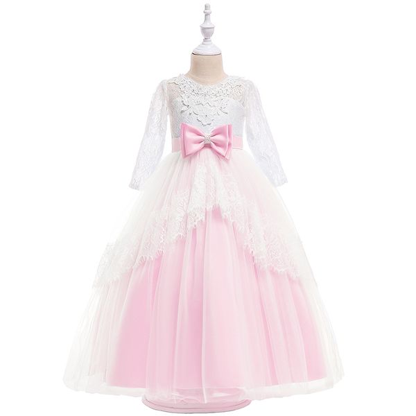 

длинное платье девушки кружева семь-точка рукавом платье принцессы детская свадьба вытирание длинное платье спинки, Red;yellow