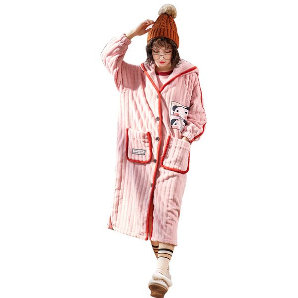 

women thermal hooded extra long flannel bathrobe women thick warm winter kimono bath robe bridesmaid robes dressing gown, Black;red