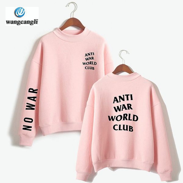 

2018 anti war world club new design oversize turtleneck hoodie sweatshirts women/men hoodies harajuku casual sweatshirt xxxxl, Black