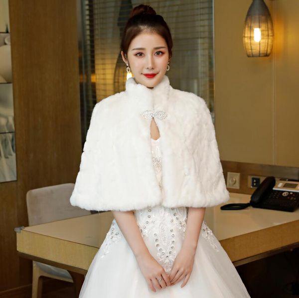 

elegent теплый толстый мех свадебный плащ стенд collor свадебные болеро куртка короткие зимние свадебные накидки на складе, White