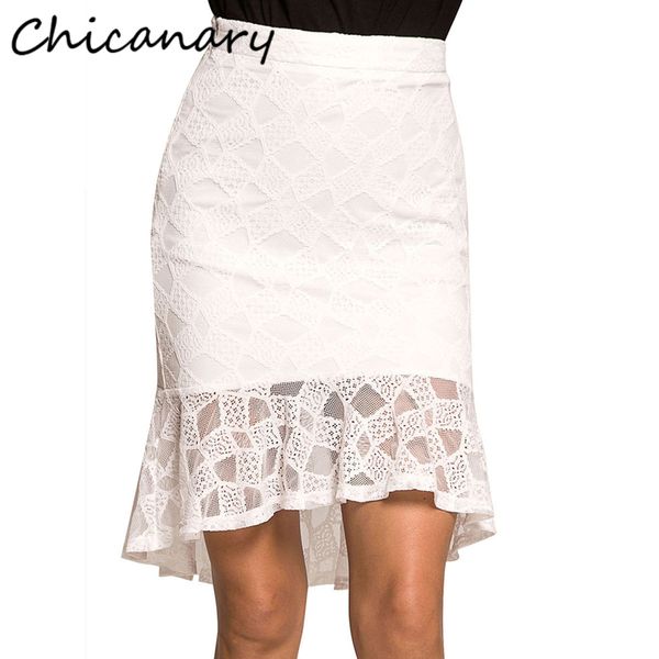 

chicanary lace trumpet skirt with ruffles women high wasit skirts, Black