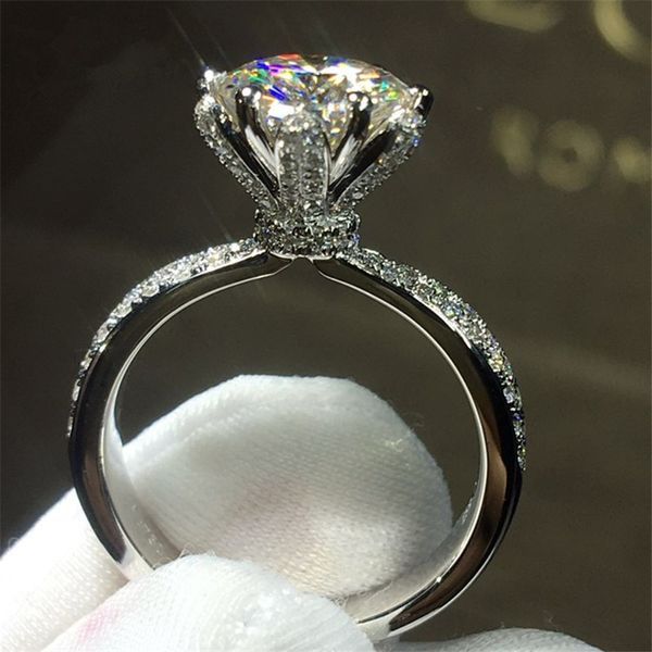 choucong Jóias Flor Mulheres 925 anel de prata 3CT Diamonique de noivado de diamante do casamento da faixa dos anéis para mulheres presente