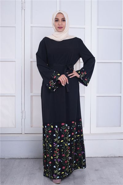 

muslim women embroidery black kaftan dress wholesale islamic women long sleeved jilbab dress s-2xl, Red