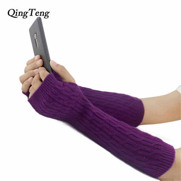 

women' long fingerless gloves winter female wool cashmere mittens cable knitted twist elbow warm fur 8 color arm warmers fall, Blue;gray