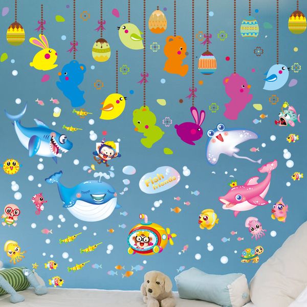 

shijuehezi] underwater world marine fish wall stickers animals drop ornament wall decals for kids rooms kindergarten decoration