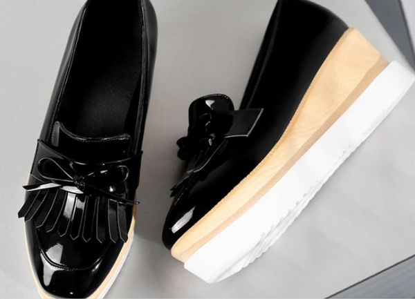 

send 2018 spring new style single shoes square heads bowknot slope heel women's shoes, Black