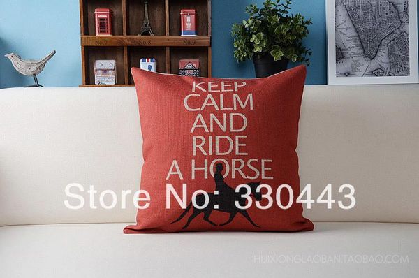 

wholesale-18"(45x45cm) linen pillow cover keep calm and ride a horse printed cushion cover decorative pillow case ing