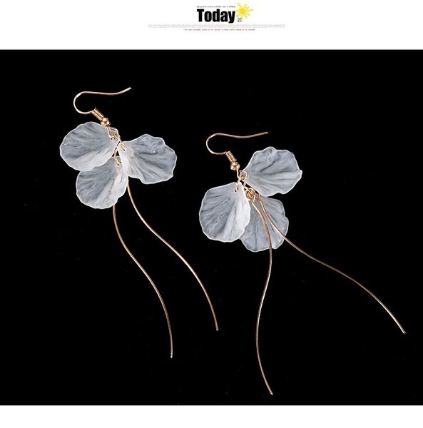 

korean style beautiful acrylic flower tassel earrings for woman fresh frosted petals long drop earrings fashion jewelry party, Silver