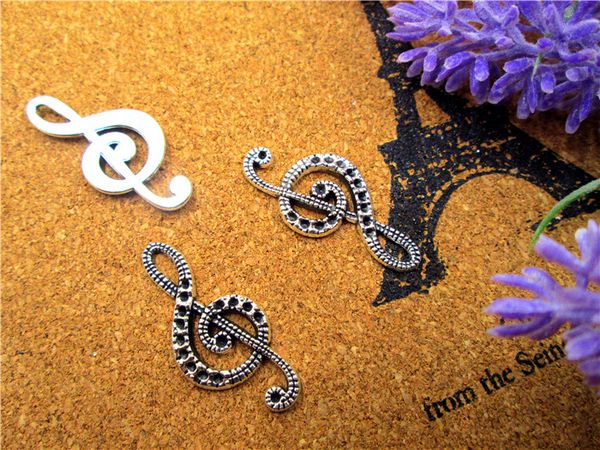 

45pcs musal charms--antique silver tone treble clefm,mus note charm pendant 33x15mm, Bronze;silver