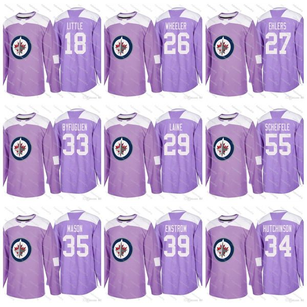 

2018 Hockey Fights Cancer 29 Patrik Laine Winnipeg Jets Mark Scheife Dustin Byfuglien Michael Hutchinson Connor Enstrom Blake Wheeler Jersey