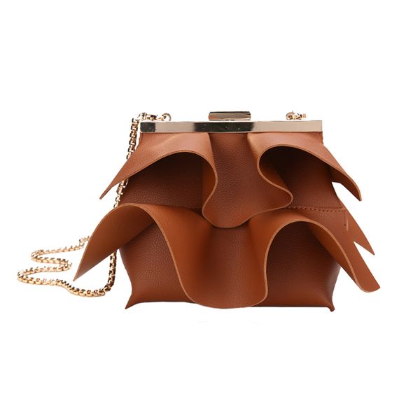 

2018 new personality ruched shoulder bag women fashion pu leather handbag female metal chain crossbody bag lady high quality