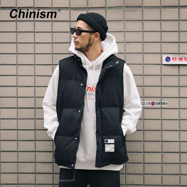 

chinism 2018 winter basic thicken down vest male loose padded jacket men's vest coat hip hop fashion streetwear, Black;white