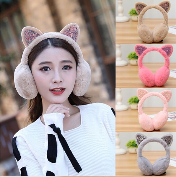 

thefound brand ear earmuffs fashion women fur winter ear warmer cat earlap glitter ladies stylish sequin earmuffs cute, Blue;gray