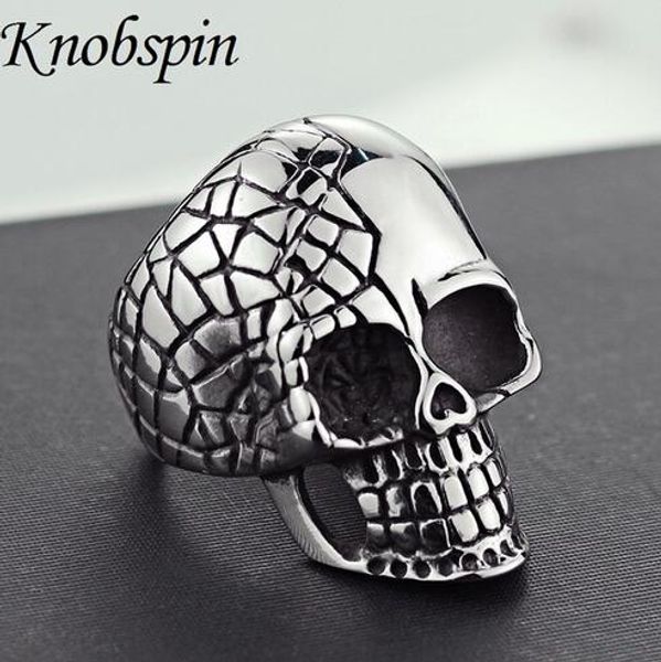 

2018 new fashion punk stainless steel skull ring for men european retro skeleton men's ring rock motor biker jewelry size 8-13, Golden;silver