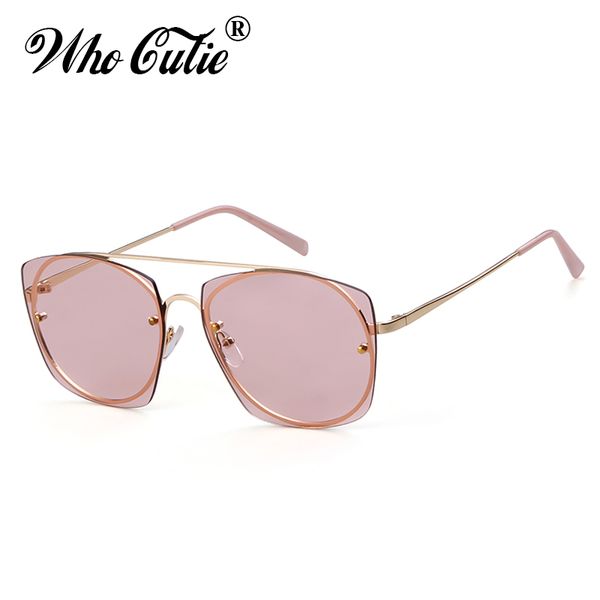 

who cutie 2018 oversized pink sunglasses frameless women brand design retro vintage rimless square sun glasses blue shades om750, White;black