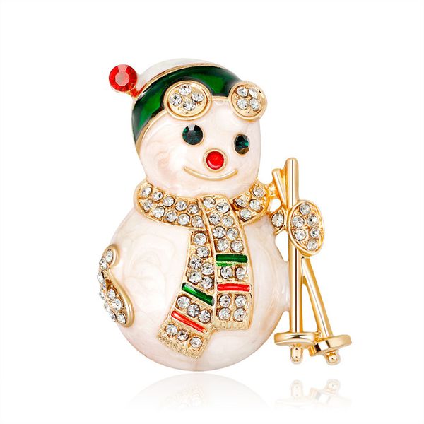 

new gold plated shining rhinestone pin jewelry snowman brooches for women fashion cute christmas enamel pin brooch, Gray
