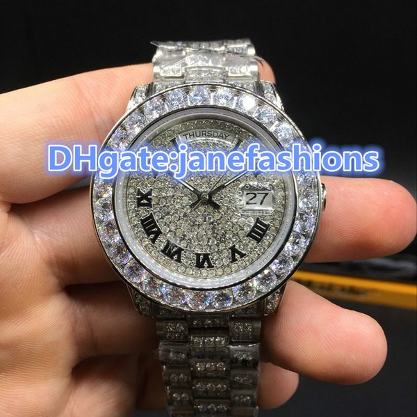 

men's watch all ice silver diamond waterproof watches rome digital hip-hop rap style fashion watches, Slivery;brown