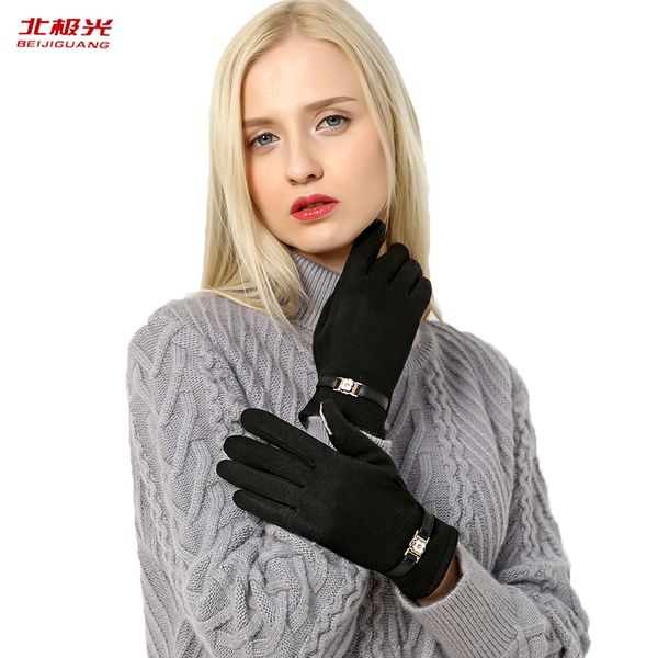 

elegant womens gloves touch screen winter knitted wool gloves full finger wrist leather flower decoration female mittens, Blue;gray