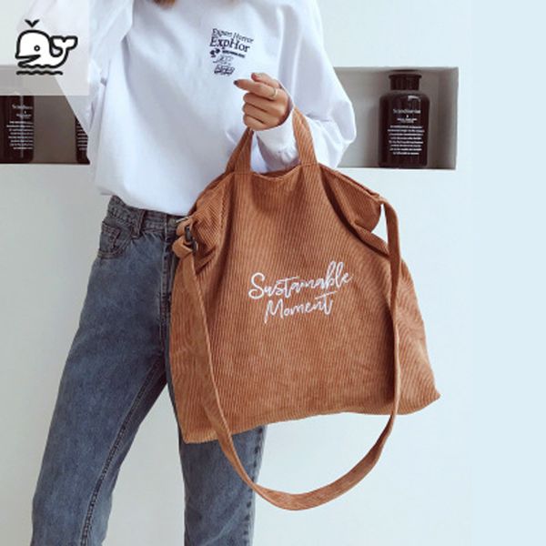 

beach bag new corduroy shoulder bags totes foldable reusable environmental shopping bags for girls