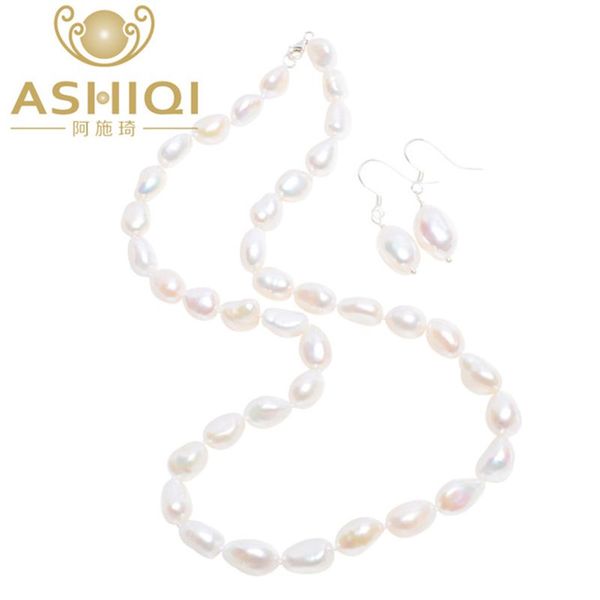 

ashiqi baroque natural freshwater pearl jewelry sets real pearl necklace solid 925 sterling silver earrings for women new, Black