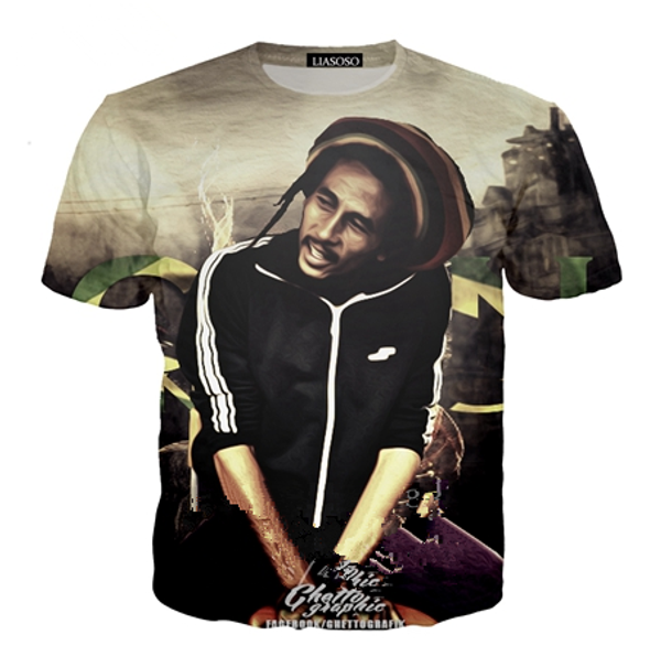 

fashion reggae star bob marley t-shirt funny 3d printed women/men short sleeve t-shirt casual k279, White;black