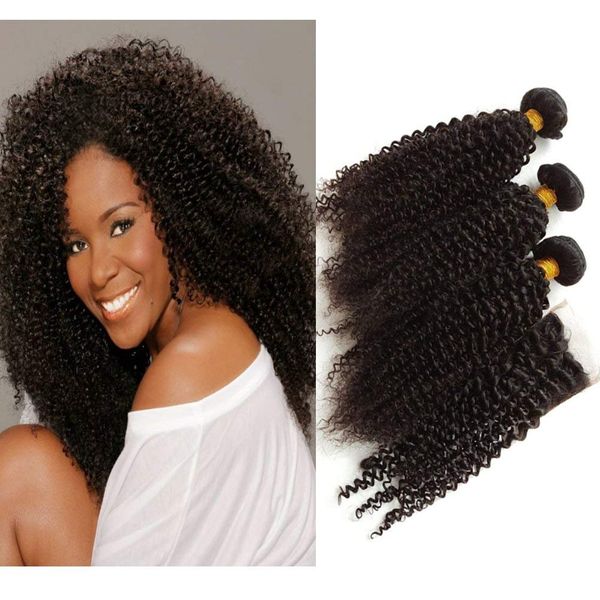 Malaysian Kinky Curly Bundle With Lace Front Closure Weaves