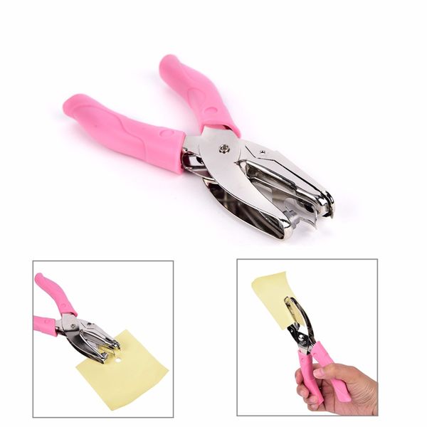 

notebook puncher hand tool with pink grip hand-held circle hole puncher paper punch for greeting card scrapbook