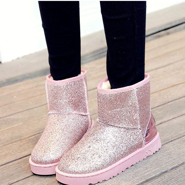 

ryamag women snow boots bling female short boot warm flat shoes casual slip on footwear ladies sewing fashion thick cotton botas, Black