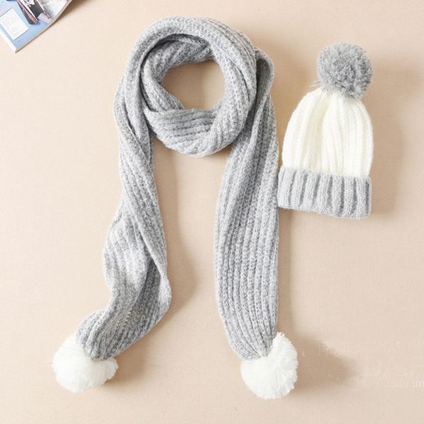 

2016 winter warm knitted scarf and hat set for women beanies hat with pom pom girl scarf solid cute gift for girl, Blue;gray