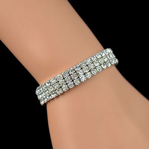 

Iced Out 1-5 Row Rhinestones elastic Bracelet Women's Hip Hop Style Clear Charm Bracelet Bling Bling Jewelry Freeshipping, Golden;silver