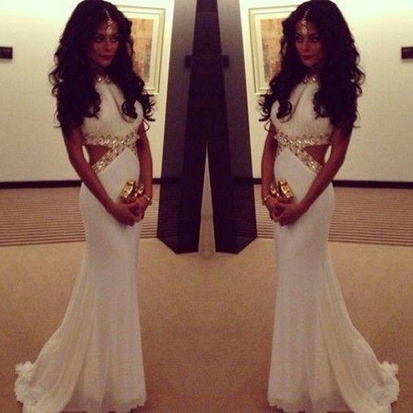2018 Sexy Plus Size Black Girl Prom Dresses White Formal Party