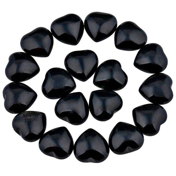

tumbeelluwa 1lot (10pc) black obsidian heart palm stone worry stone healing reiki balancing 0.5 inches, Black;white
