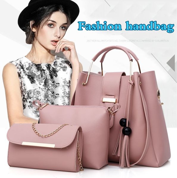 

Мода дизайнер роскошные женщины 3 шт. наборы сумки дамы кожа плеча офис сумка дешевые ясно Женщины сумки