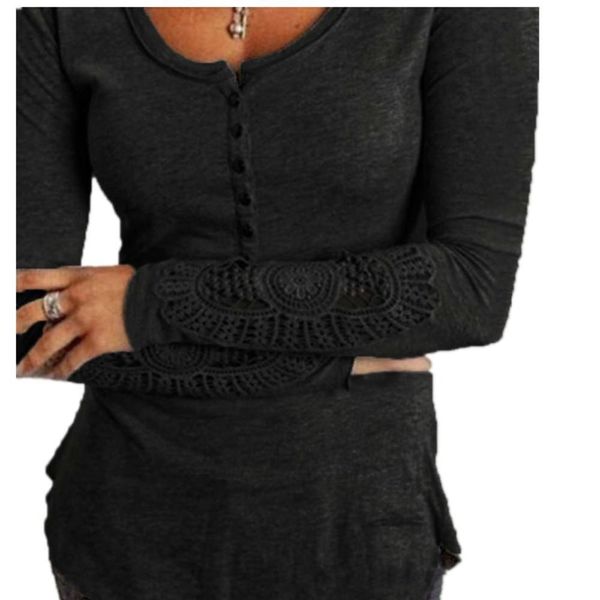 

autumn spring women casual embroidery o neck long sleeve lace splice tee ladies blouses shirts, White
