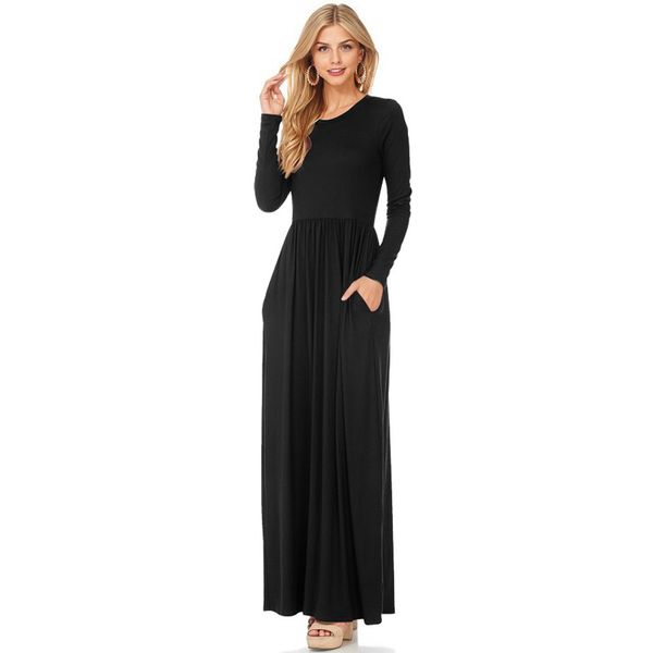 Acheter Manches Longues Automne Hiver Femmes Moulantes Maxi Robe Sexy Soirée Longue Robe De Soirée De Style Solide O Cou Tunique Slim Parole Longueur