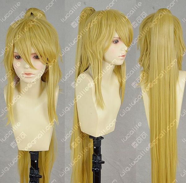 

brave10 anna new long golden blonde cosplay costume wig +ponytail, Black