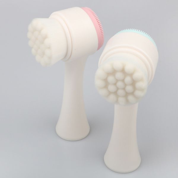

double head silicone facial cleansing brush skin cleansing massage portable 3d face cleaning brush facial 3d stand vertical wash brush tool