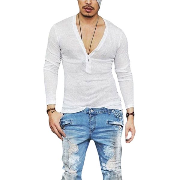 

Fashion T shirt Men V Neck T Shirt Summer Breathable Long Sleeve Black White T Shirt Casual Tops Tee