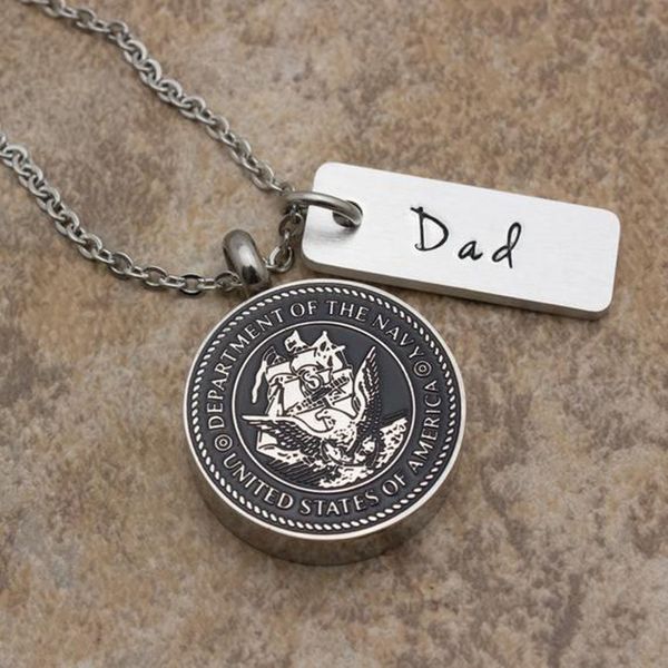 

round united states of america department of the navy cremation urn necklace for ashes jewelry(dad), Silver