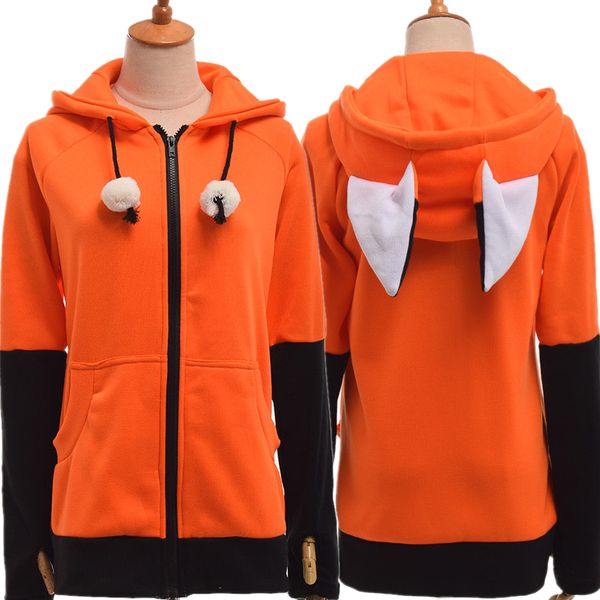 

animal ear cosplay costumes hoodie coat warm orange sweatshirt hoodies, Black