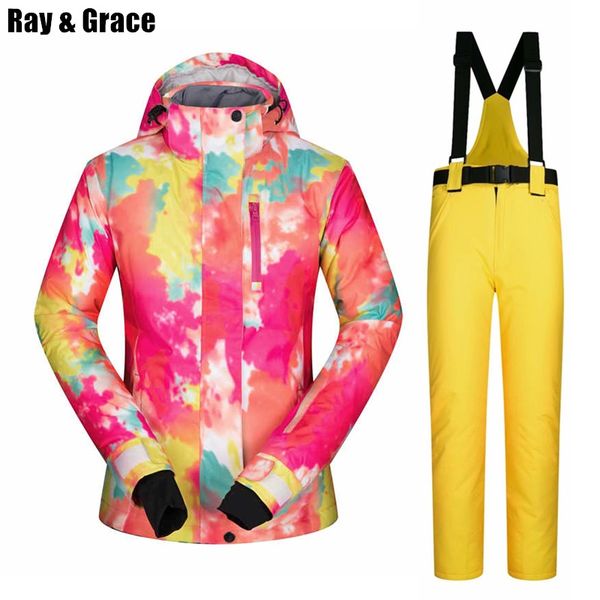 

ray grace ski suit pants jacket snow women waterproof thermal ski suit fleece thick winter clothes female snowboarding sports