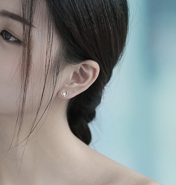 

s925 stud earrings star on the moon silver sterling stud earrings gifts for girls /ladies maple leave ear studs, Golden;silver