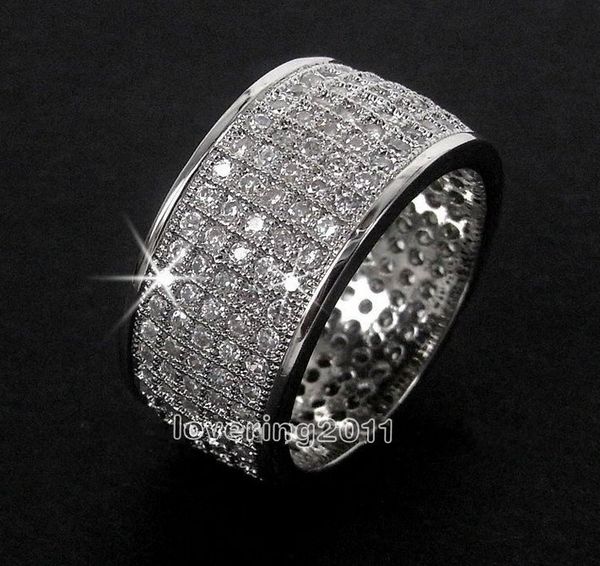 

choucong full pave set 250pcs stone 5a zircon stone 10kt white gold filled wedding band ring set sz 5-11 ing, Slivery;golden