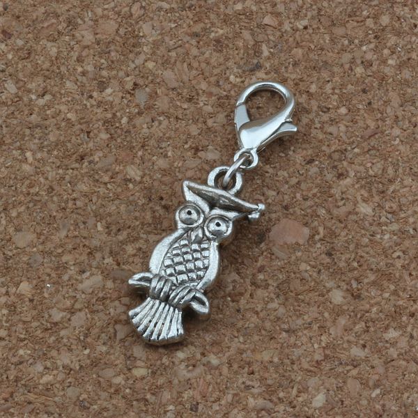 

50Pcs Antique Silver Alloy Dr. Owl Charms Bead with Lobster clasp Fit Charm Bracelet DIY Jewelry 9.5x35mm A-237b