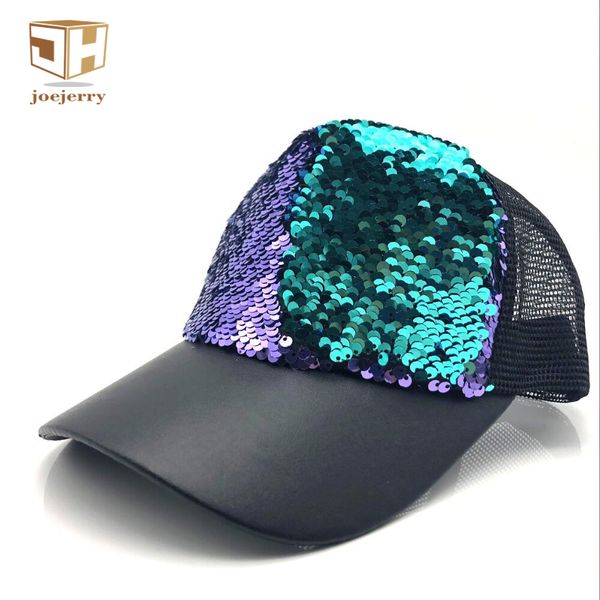 

joejerry sequin baseball cap women glitter youth hat leather snapback mens summer mesh baseball cap 2018, Blue;gray