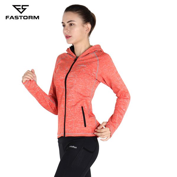 

fastorm running jackets women long sleeve outdoor breathable sportswear fitness polyester yoga training professional jacket, Black;red