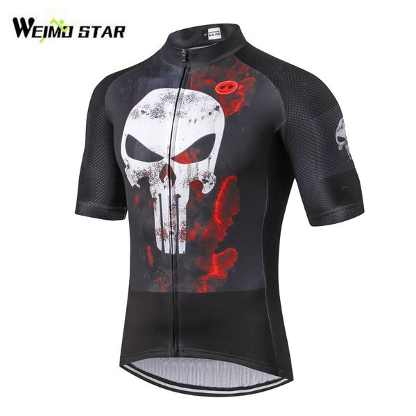 

Men's Breathable Short Sleeve Cycling Jersey Quick Dry Biking Shirts For Outdoor Sports Punisher Black