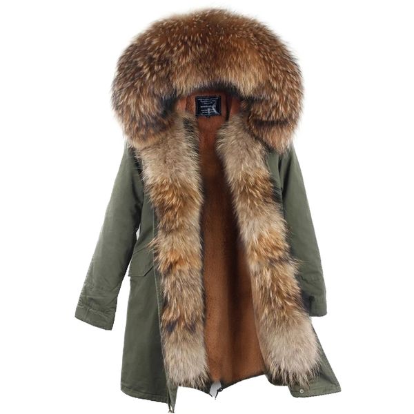 

new arrival fur parka 2018 brand long women winter coat real raccoon fur jacket luxury large detachable collar parka femme s18101203, Black
